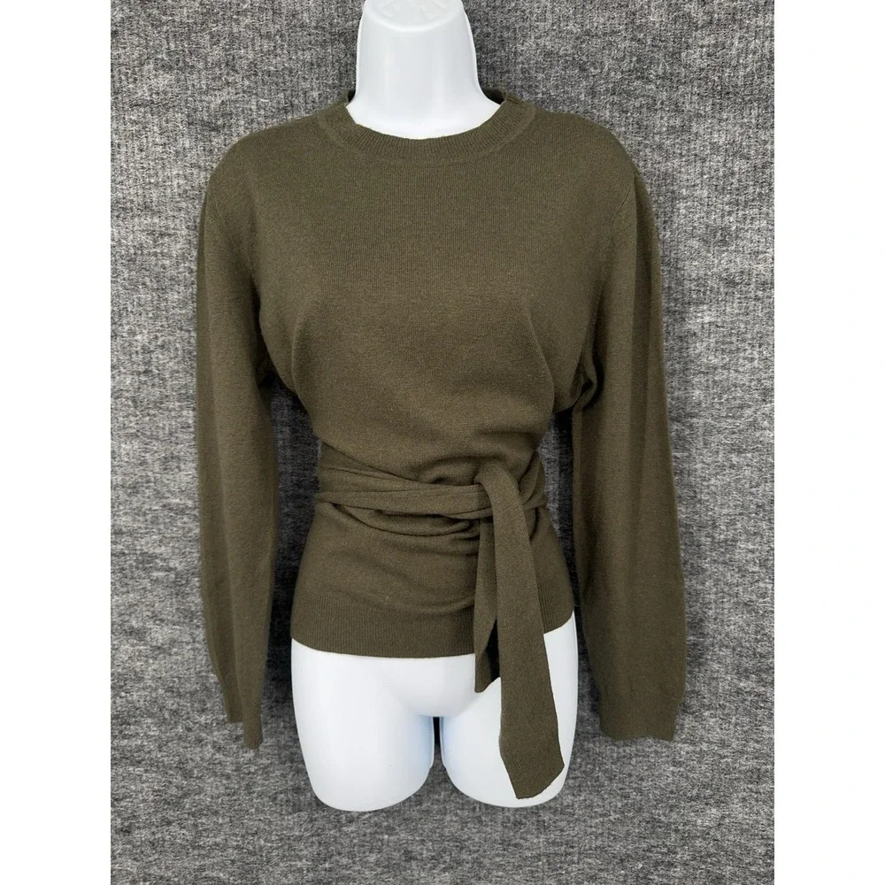 Sandro Sweater Womens Medium Green Belted Wool Cashmere Crewneck Knit Pullover